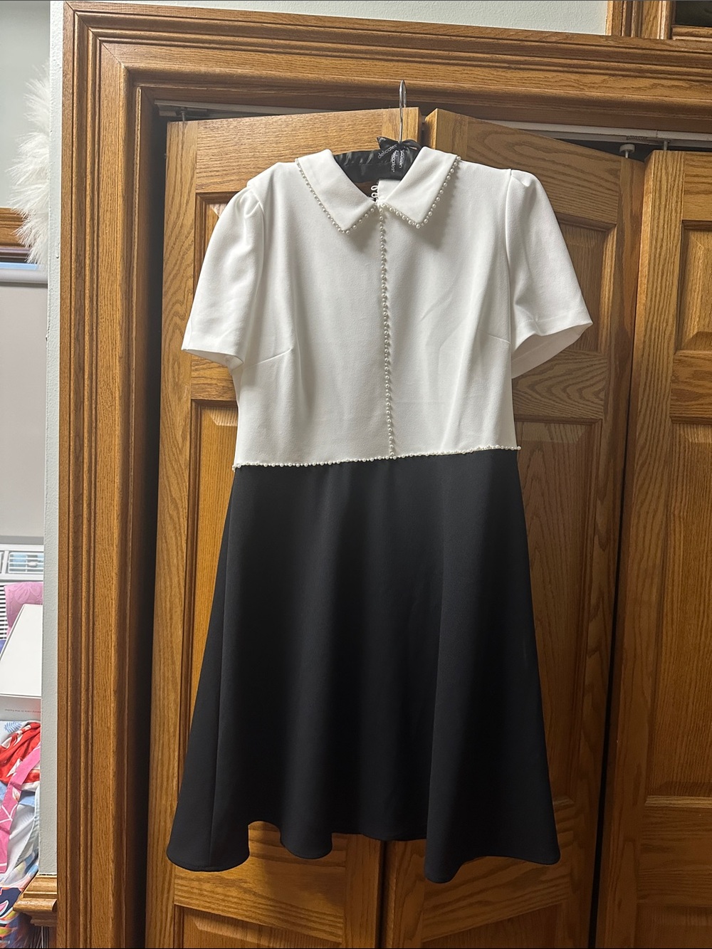 Karl Lagerfeld Black and White Pearl-Trim Dress